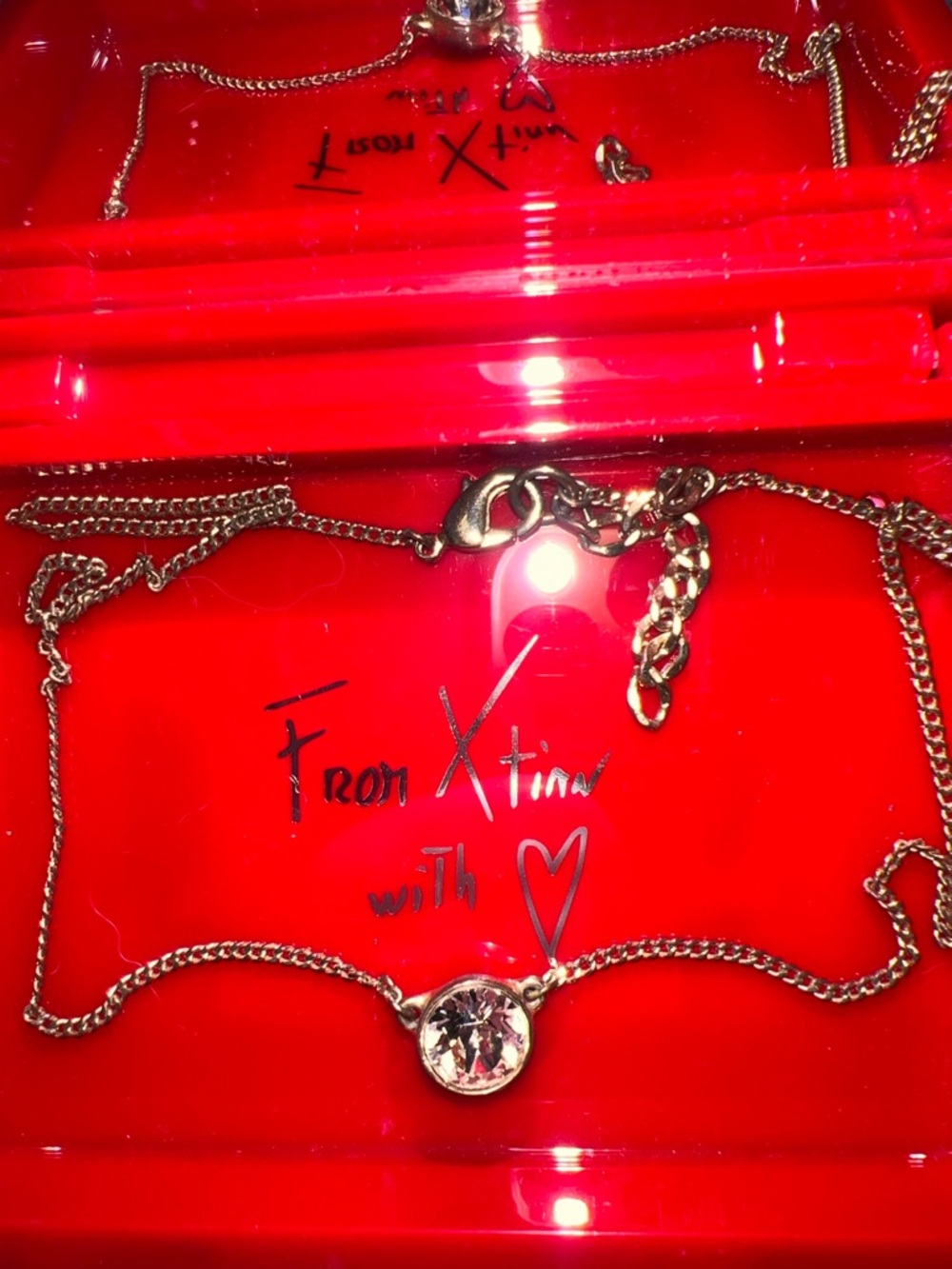 Givenchey Gold Chain Necklace with Clear Crystal Pendant